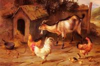 Edgar Hunt - Fowl Chicks And Goats By A Dog Kennel